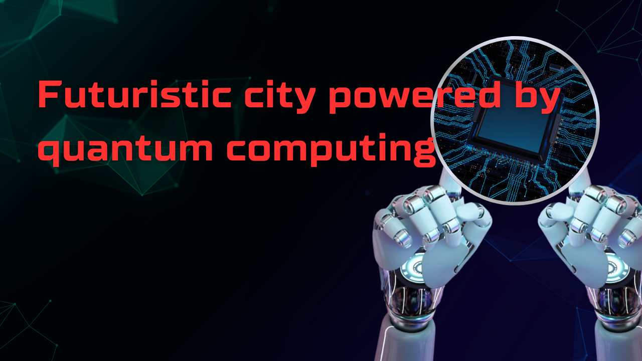 Futuristic city powered by quantum computing